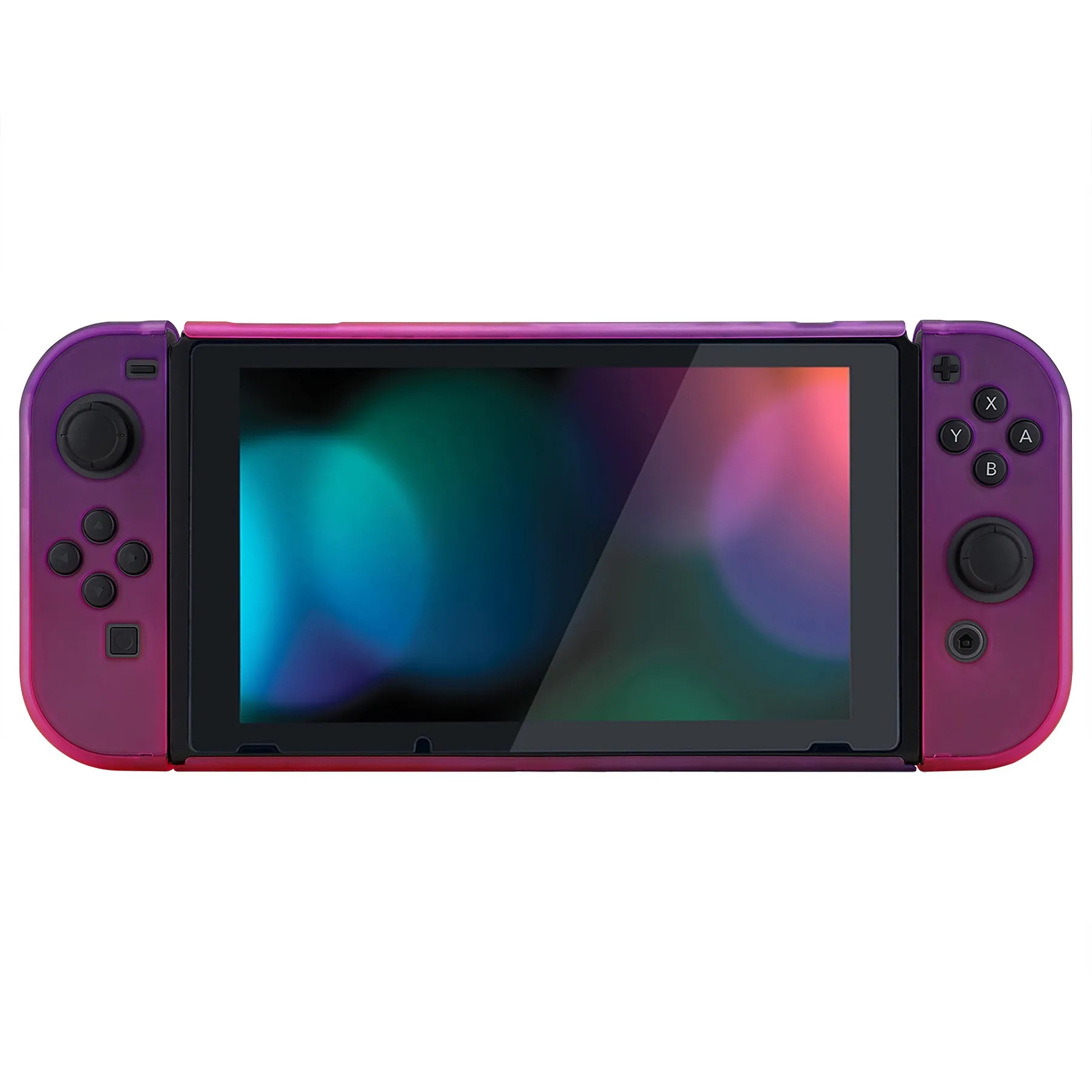 PlayVital Clear Atomic Purple Rose Red Back Cover for NS Switch Console, NS Joycon Handheld Controller Separable Protector Hard Shell, Soft Touch Customized Dockable Protective Case for NS Switch - NTP345