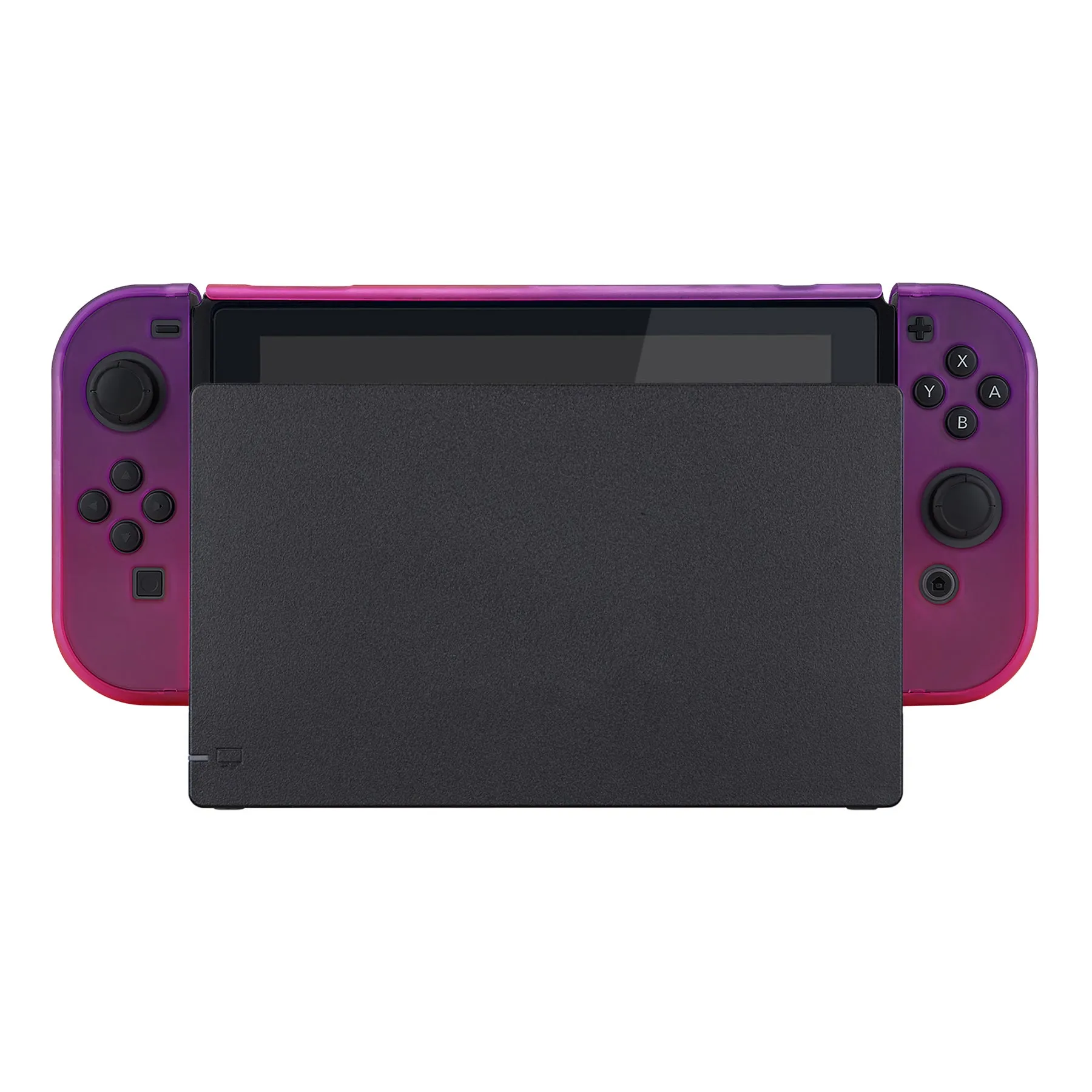 PlayVital Clear Atomic Purple Rose Red Back Cover for NS Switch Console, NS Joycon Handheld Controller Separable Protector Hard Shell, Soft Touch Customized Dockable Protective Case for NS Switch - NTP345