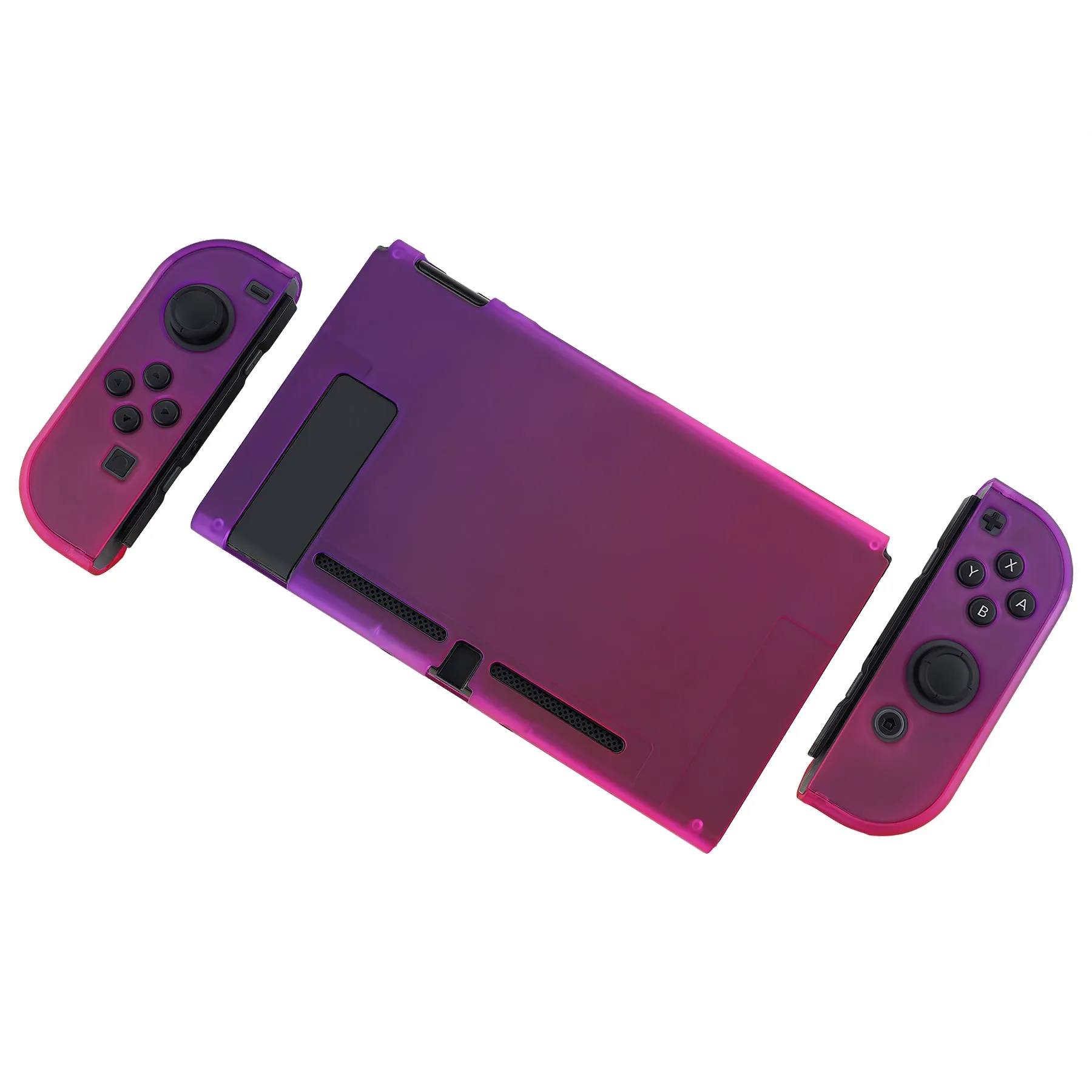 PlayVital Clear Atomic Purple Rose Red Back Cover for NS Switch Console, NS Joycon Handheld Controller Separable Protector Hard Shell, Soft Touch Customized Dockable Protective Case for NS Switch - NTP345