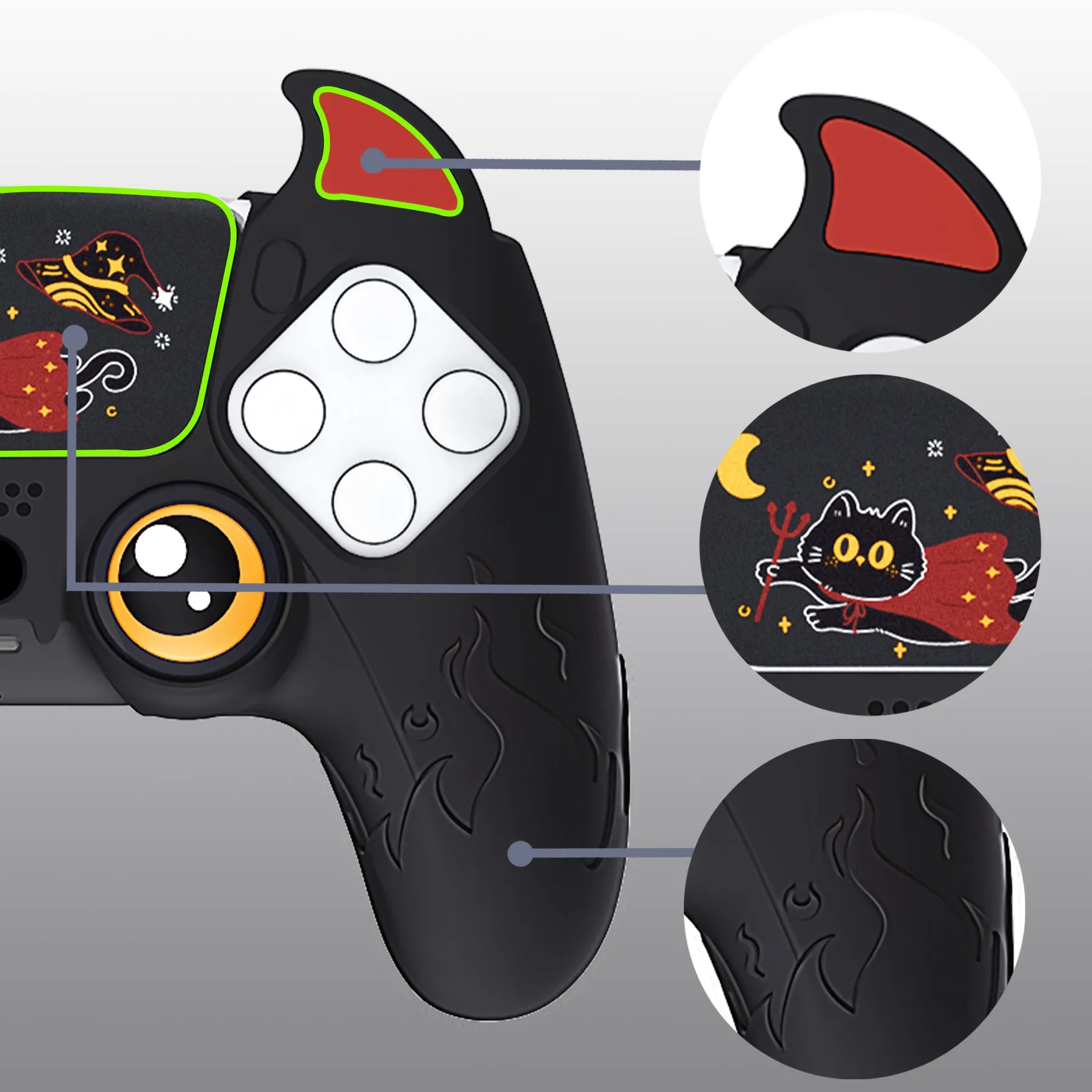 PlayVital Cute Demon Controller Silicone Case Compatible With PS5 Controller - Black - DEPFP001