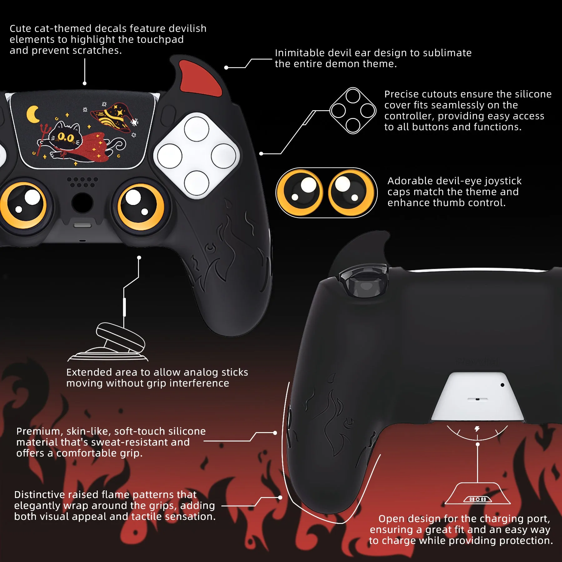 PlayVital Cute Demon Controller Silicone Case Compatible With PS5 Controller - Black - DEPFP001