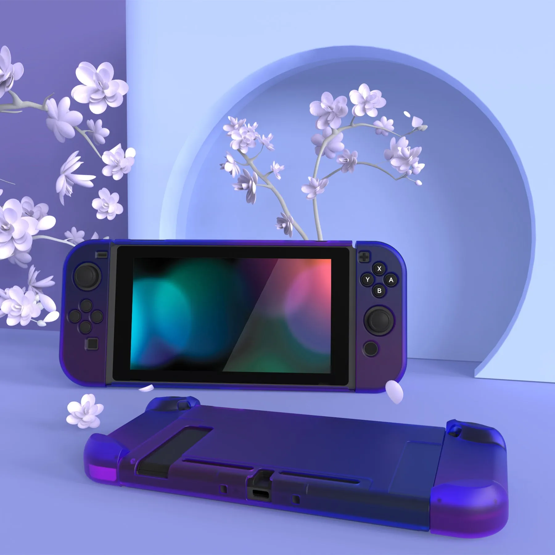 PlayVital Gradient Translucent Bluebell Cover for NS Switch Console, NS Joycon Handheld Controller Separable Protector Hard Shell, Customized Dockable Protective Case for NS Switch - NTP347V2