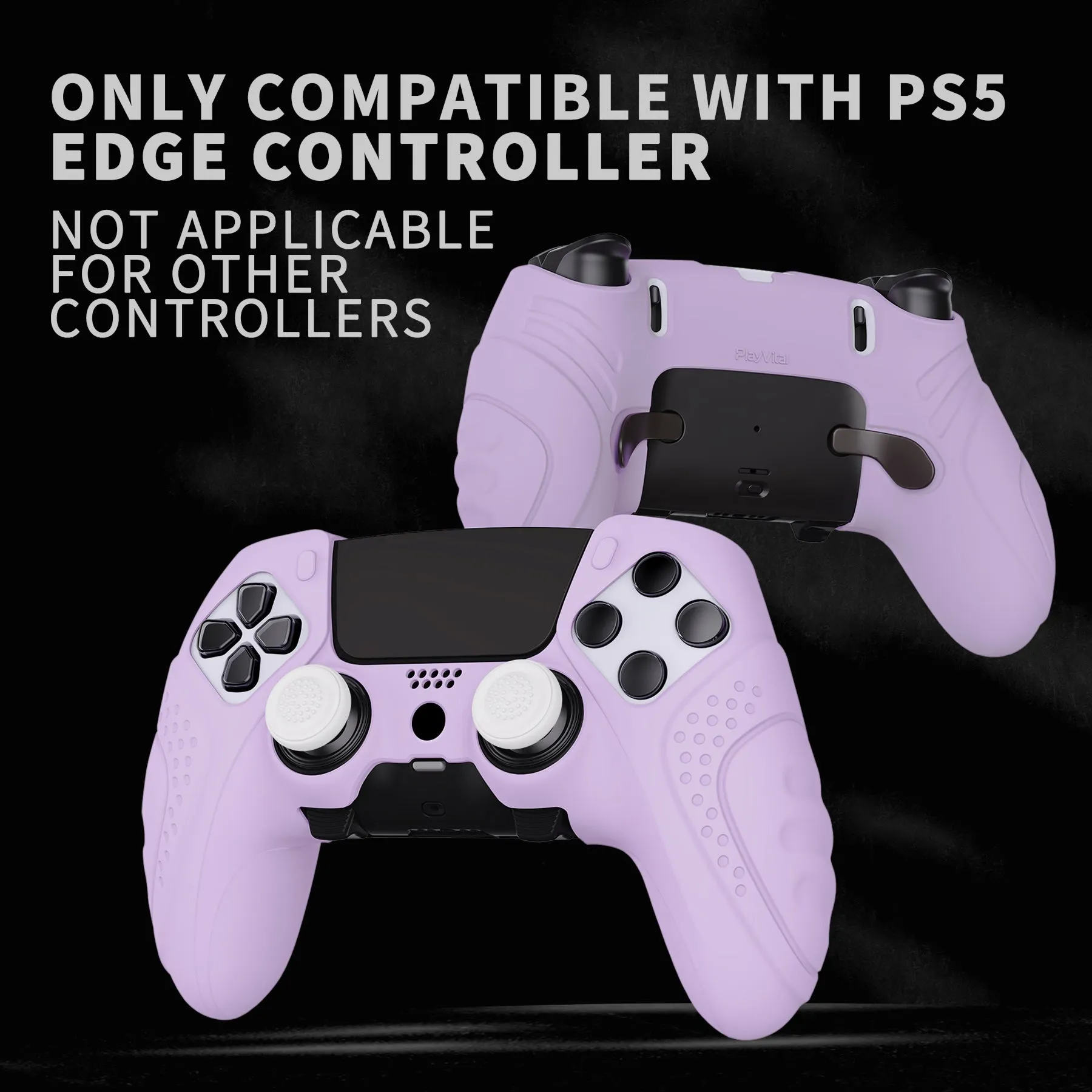 PlayVital Guardian Edition Anti-Slip Ergonomic Silicone Cover Case for ps5 Edge Controller, Soft Rubber Protector Skin for ps5 Edge Wireless Controller with Thumb Grip Caps - Mauve Purple - EHPFP005