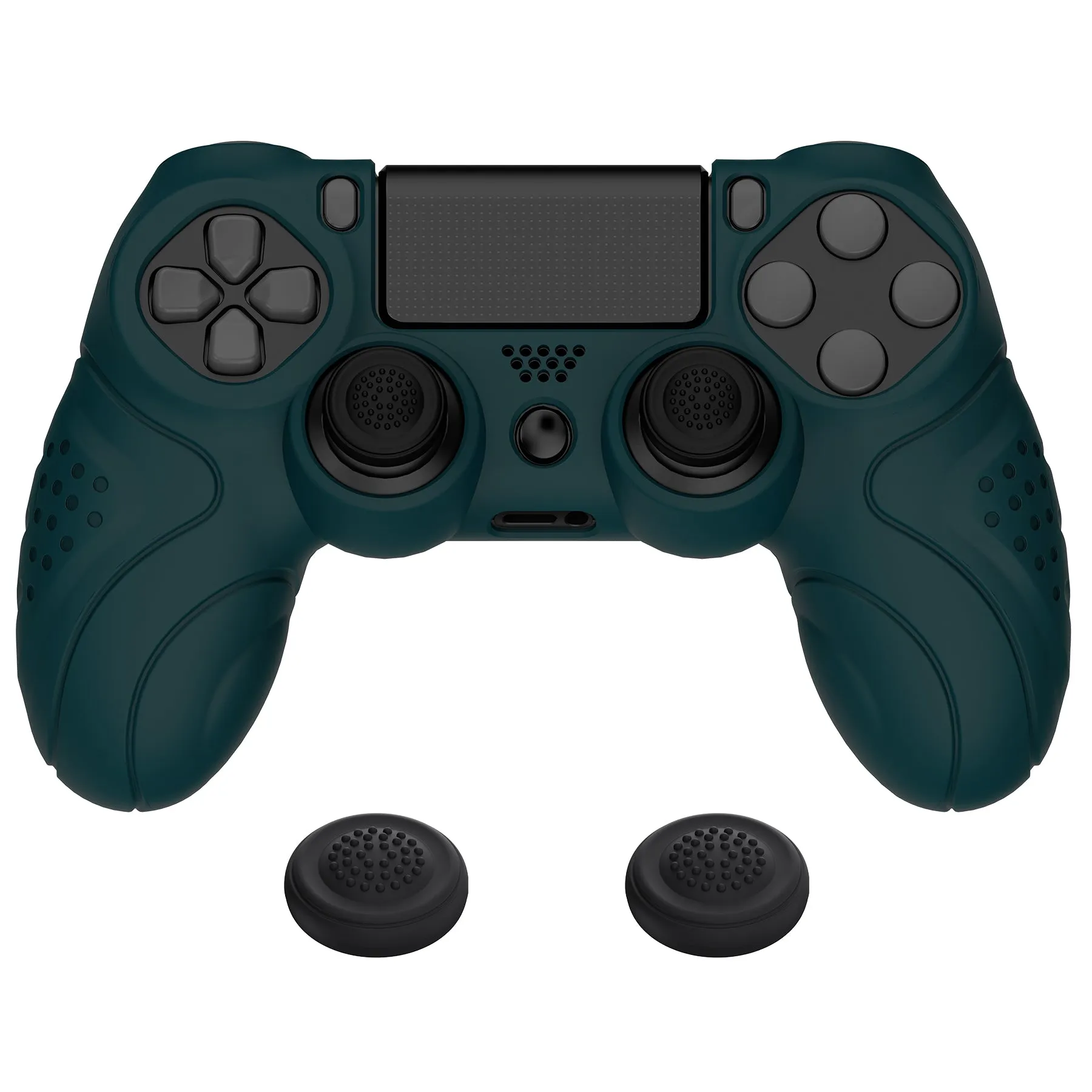 PlayVital Guardian Edition Racing Green Ergonomic Soft Anti-Slip Controller Silicone Case Cover for ps4, Rubber Protector Skins with black Joystick Caps for PS4 Slim PS4 Pro Controller - P4CC0062