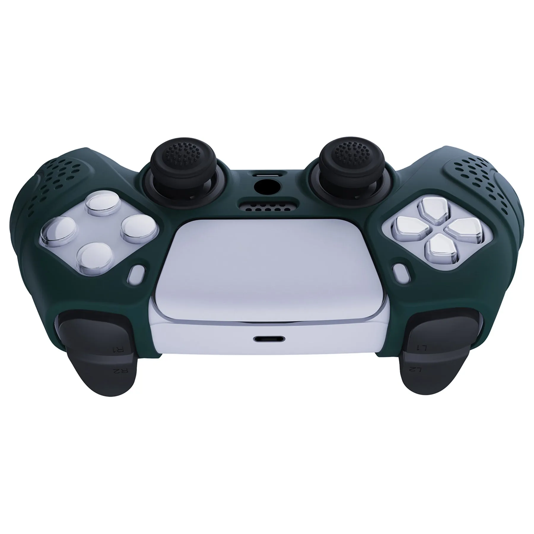 PlayVital Guardian Edition Racing Green Ergonomic Soft Anti-slip Controller Silicone Case Cover, Rubber Protector Skins with Black Joystick Caps for PS5 Controller - YHPF004