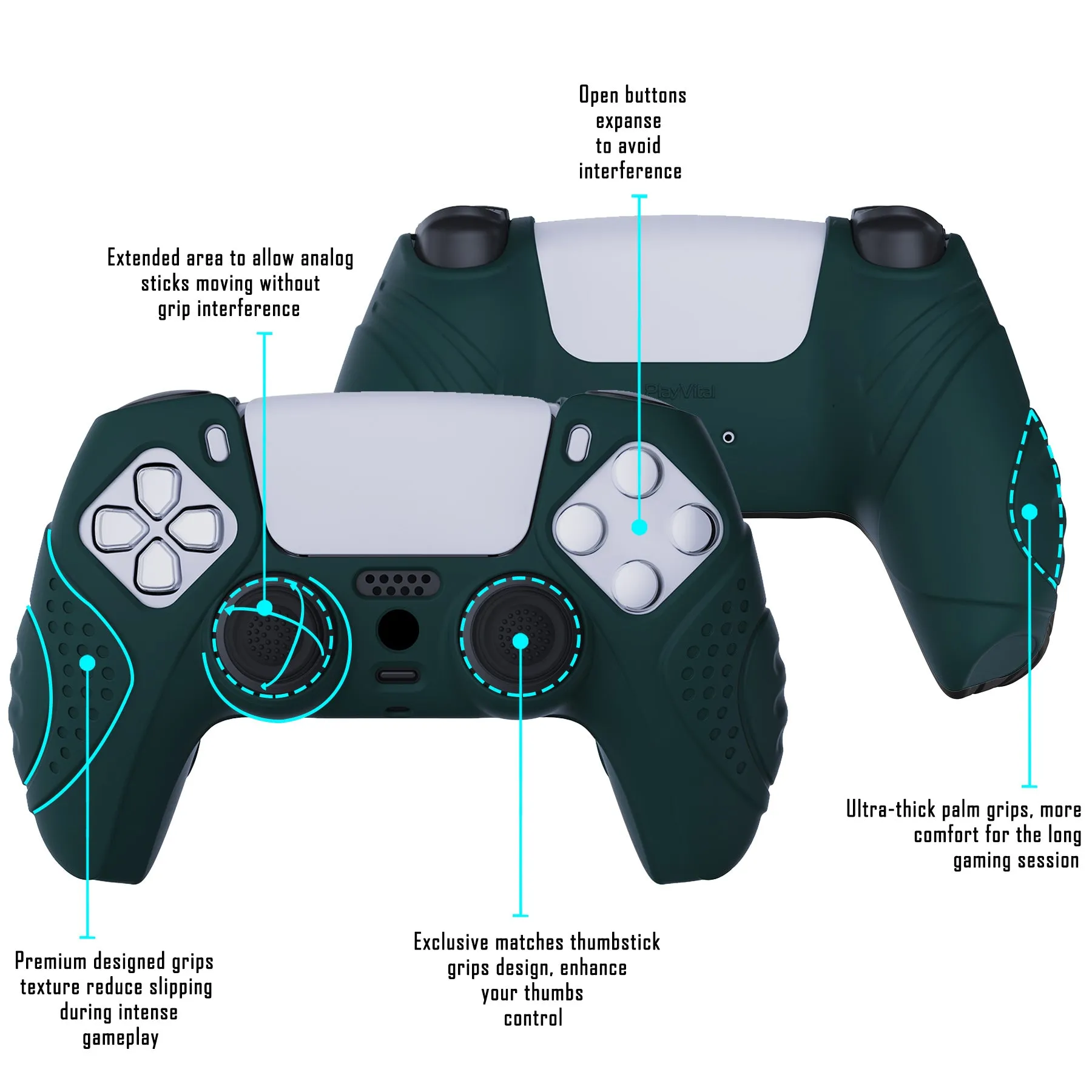 PlayVital Guardian Edition Racing Green Ergonomic Soft Anti-slip Controller Silicone Case Cover, Rubber Protector Skins with Black Joystick Caps for PS5 Controller - YHPF004