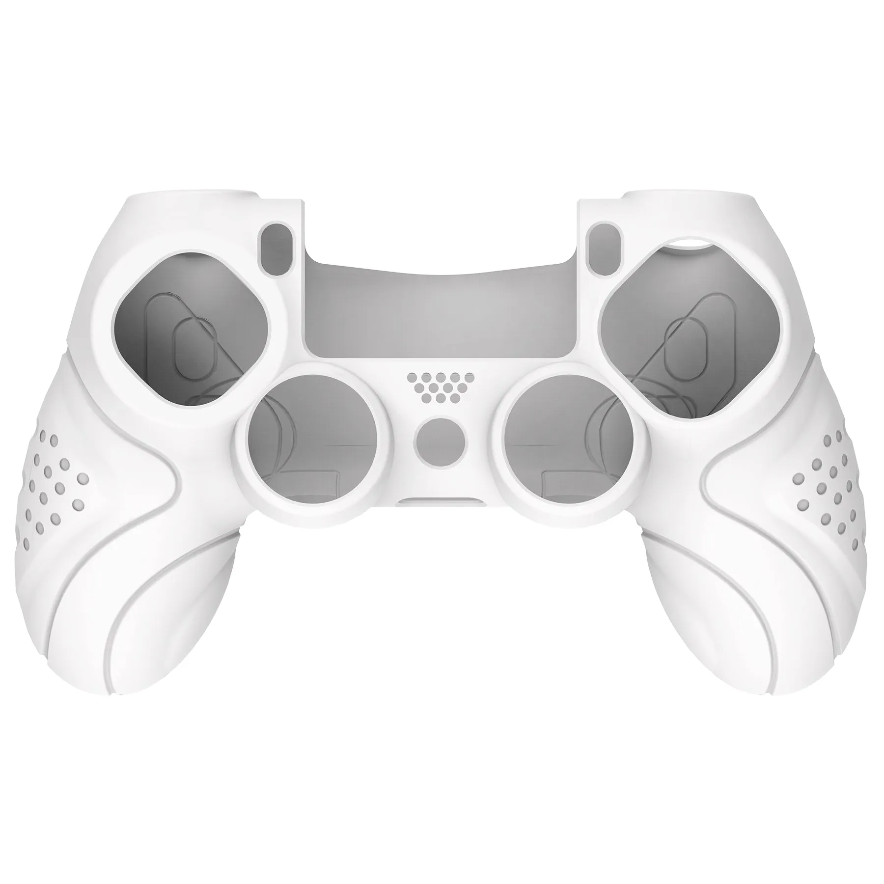 PlayVital Guardian Edition White Ergonomic Soft Anti-Slip Controller Silicone Case Cover for PS4, Rubber Protector Skins with white Joystick Caps for PS4 Slim PS4 Pro Controller - P4CC0060