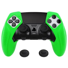 PlayVital Ninja Edition Anti-Slip Half-Covered Silicone Cover Skin for ps5 Edge Controller, Ergonomic Protector Soft Rubber Case for ps5 Edge Wireless Controller with Thumb Grip Caps - Green - EYPFP009