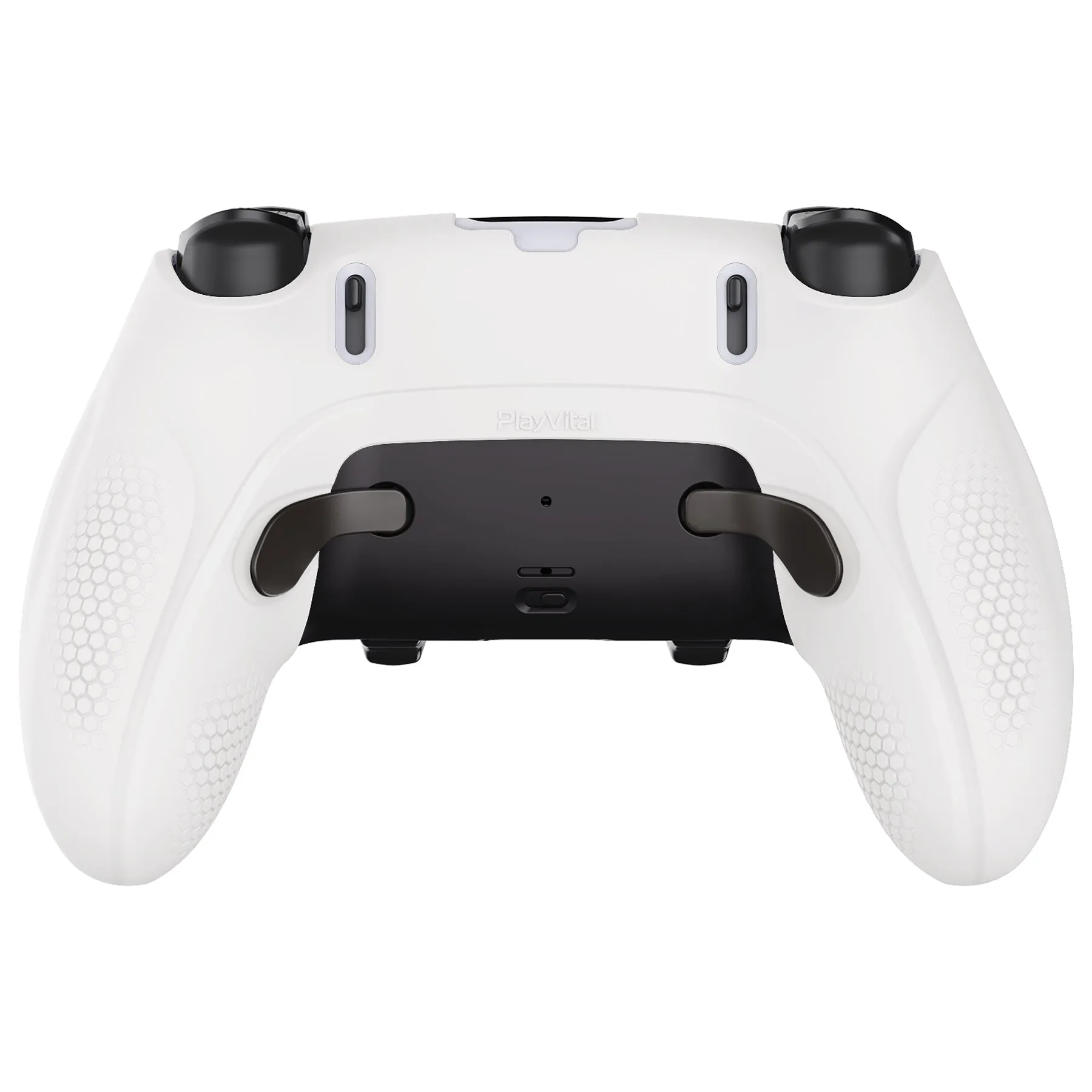 PlayVital Ninja Edition Anti-Slip Half-Covered Silicone Cover Skin for ps5 Edge Controller, Ergonomic Protector Soft Rubber Case for ps5 Edge Wireless Controller with Thumb Grip Caps - White - EYPFP002