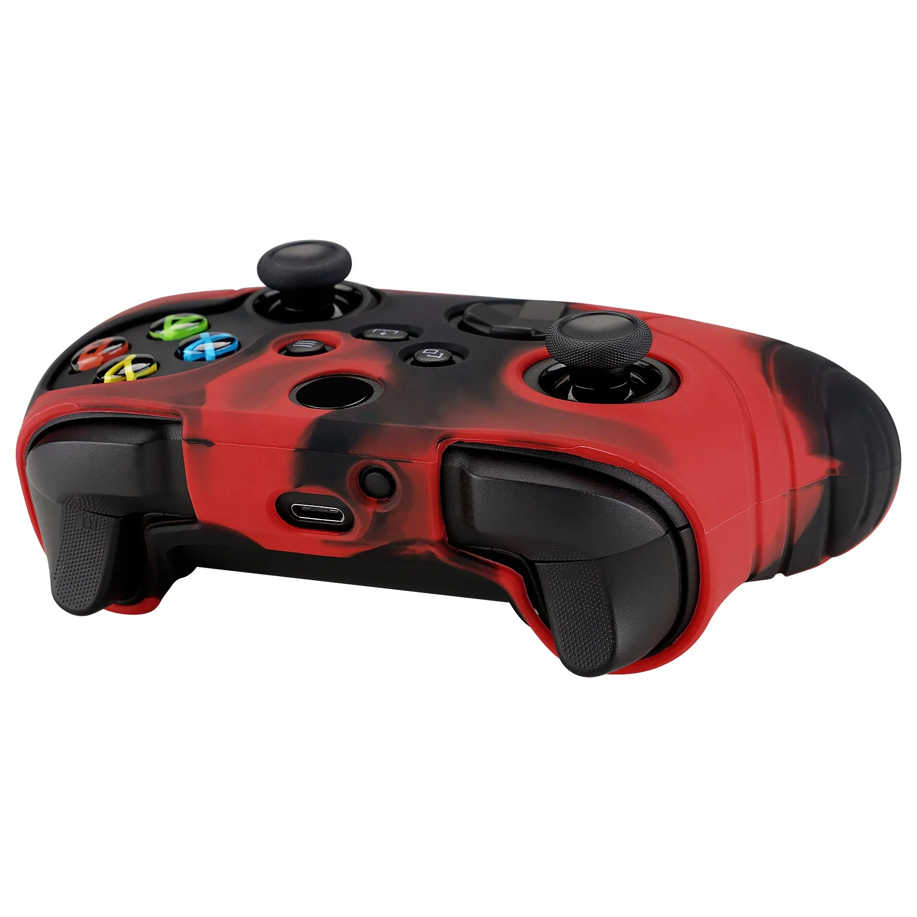 PlayVital Samurai Edition Red & Black Anti-slip Controller Grip Silicone Skin, Ergonomic Soft Rubber Protective Case Cover for Xbox Series S/X Controller with Black Thumb Stick Caps - WAX3016