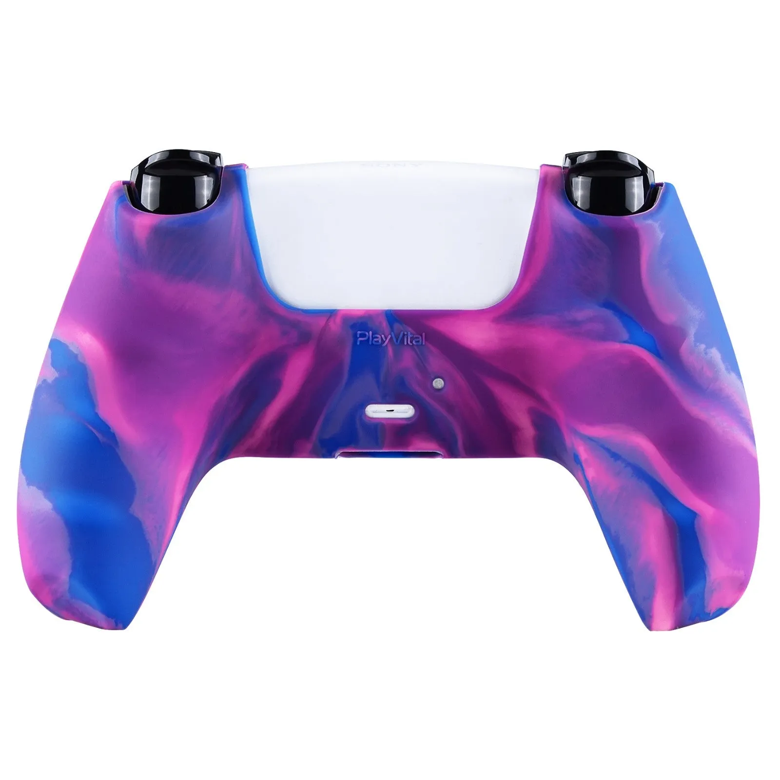 PlayVital Tri-Color Pink & Purple & Blue Camouflage Anti-Slip Silicone Cover Skin for Playstation 5 Controller, Soft Rubber Case for PS5 Controller with Black Thumb Grip Caps - KOPF015