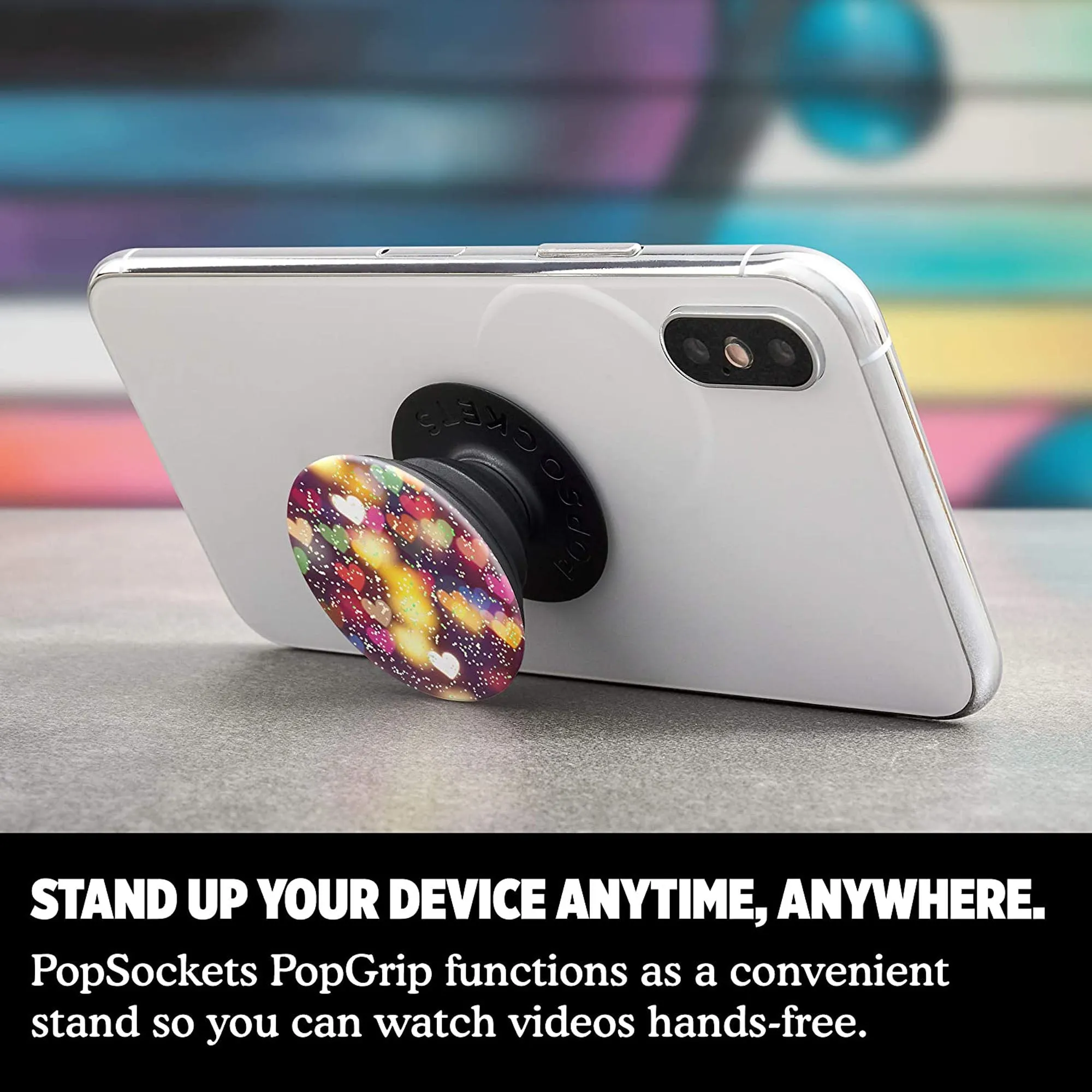 PopSockets Swappable Popgrip Premium - Glitter Bokeh Hearts