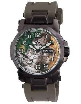 Reactor Mens Atom - Black Metal - Real Tree Camo - Day/Date - Green Rubber Strap