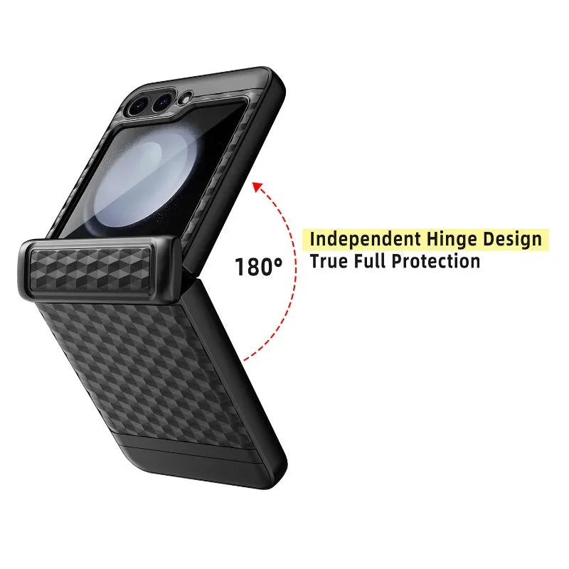 Rhombic Hinge PC Case With Tempered Glass Screen For Samsung Galaxy Z Flip 5