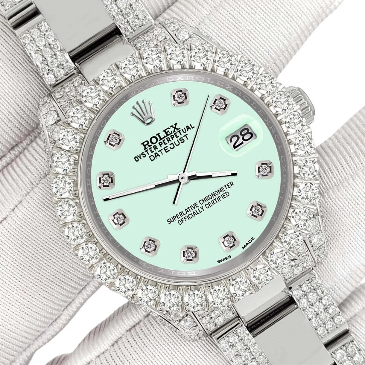 Rolex Datejust 31mm Pave 7.2ct Iced Diamond Malachite Watch  TFJ-142508424