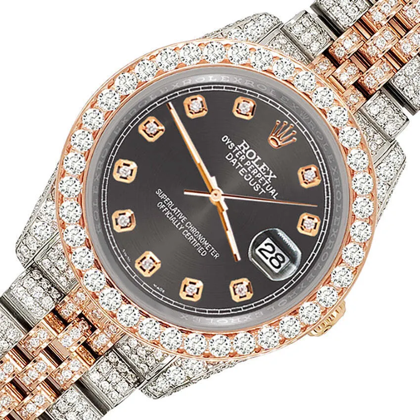 Rolex Datejust 36mm 10.75ct Diamond Rhodium Gray Rose Gold Watch  TFJ-142508329