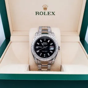 Rolex Datejust II 41mm 10.65CT Diamond Bezel/Case/Bracelet/Black Baguette Dial  TFJ-142508716