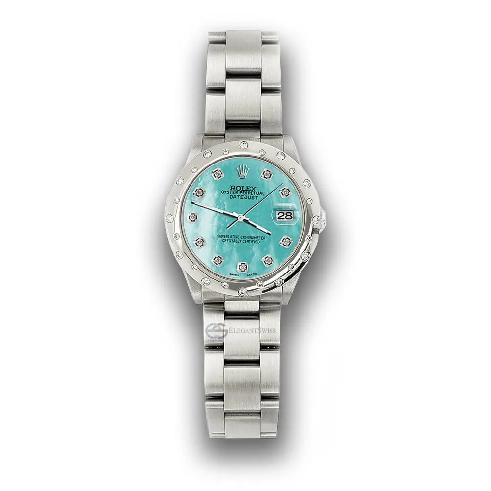 Rolex Datejust Midsize 31mm Domed 24 Diamonds Bezel/Aquamarine MOP Watch 78240 TFJ-142508791