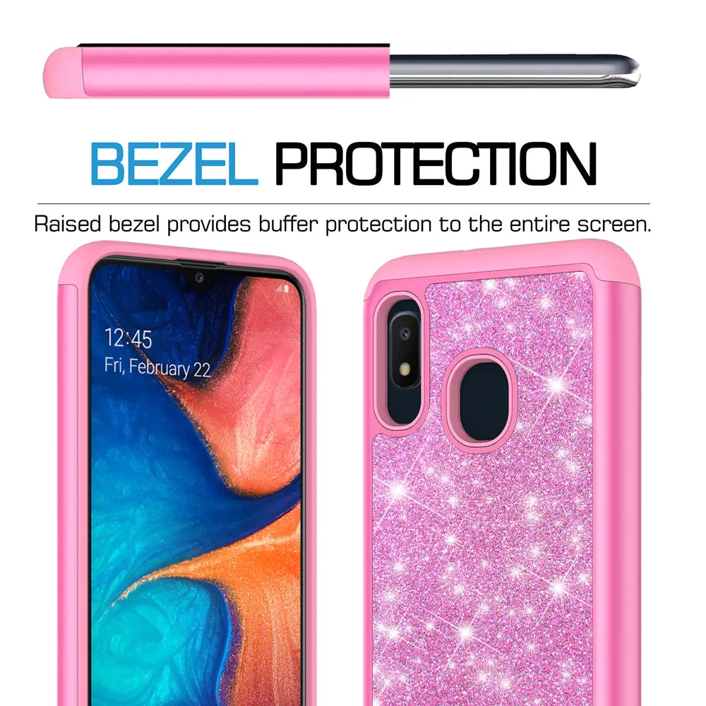 Samsung Galaxy A10e Case, Glitter Bling Heavy Duty Shock Proof Hybrid Case with [HD Screen Protector] Dual Layer Protective Phone Case Cover for Samsung Galaxy A10e - Hot Pink