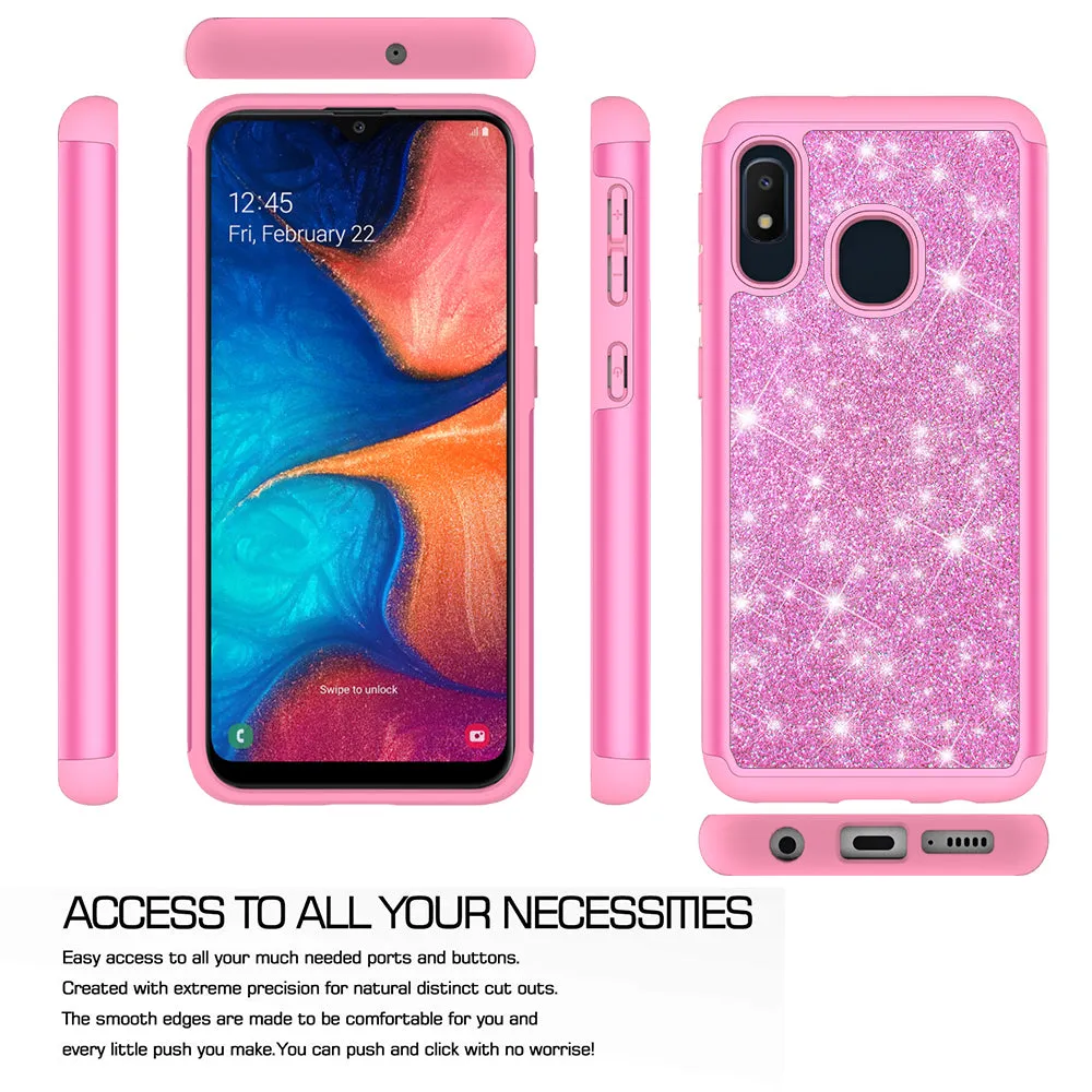 Samsung Galaxy A10e Case, Glitter Bling Heavy Duty Shock Proof Hybrid Case with [HD Screen Protector] Dual Layer Protective Phone Case Cover for Samsung Galaxy A10e - Hot Pink