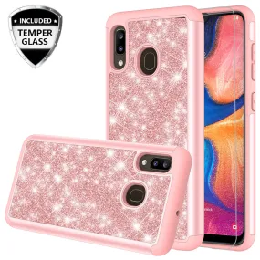 Samsung Galaxy A20 Case, Glitter Bling Heavy Duty Shock Proof Hybrid Case with [HD Screen Protector] Dual Layer Protective Phone Case Cover for Samsung Galaxy A20 - Rose Gold