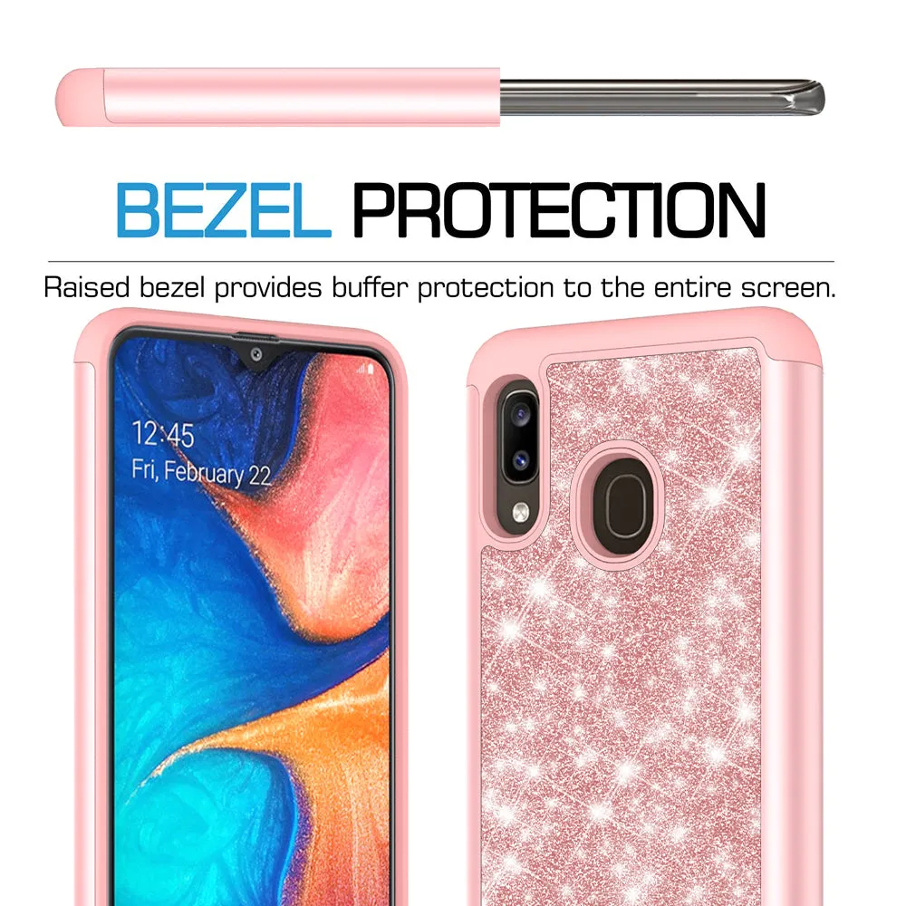 Samsung Galaxy A20 Case, Glitter Bling Heavy Duty Shock Proof Hybrid Case with [HD Screen Protector] Dual Layer Protective Phone Case Cover for Samsung Galaxy A20 - Rose Gold