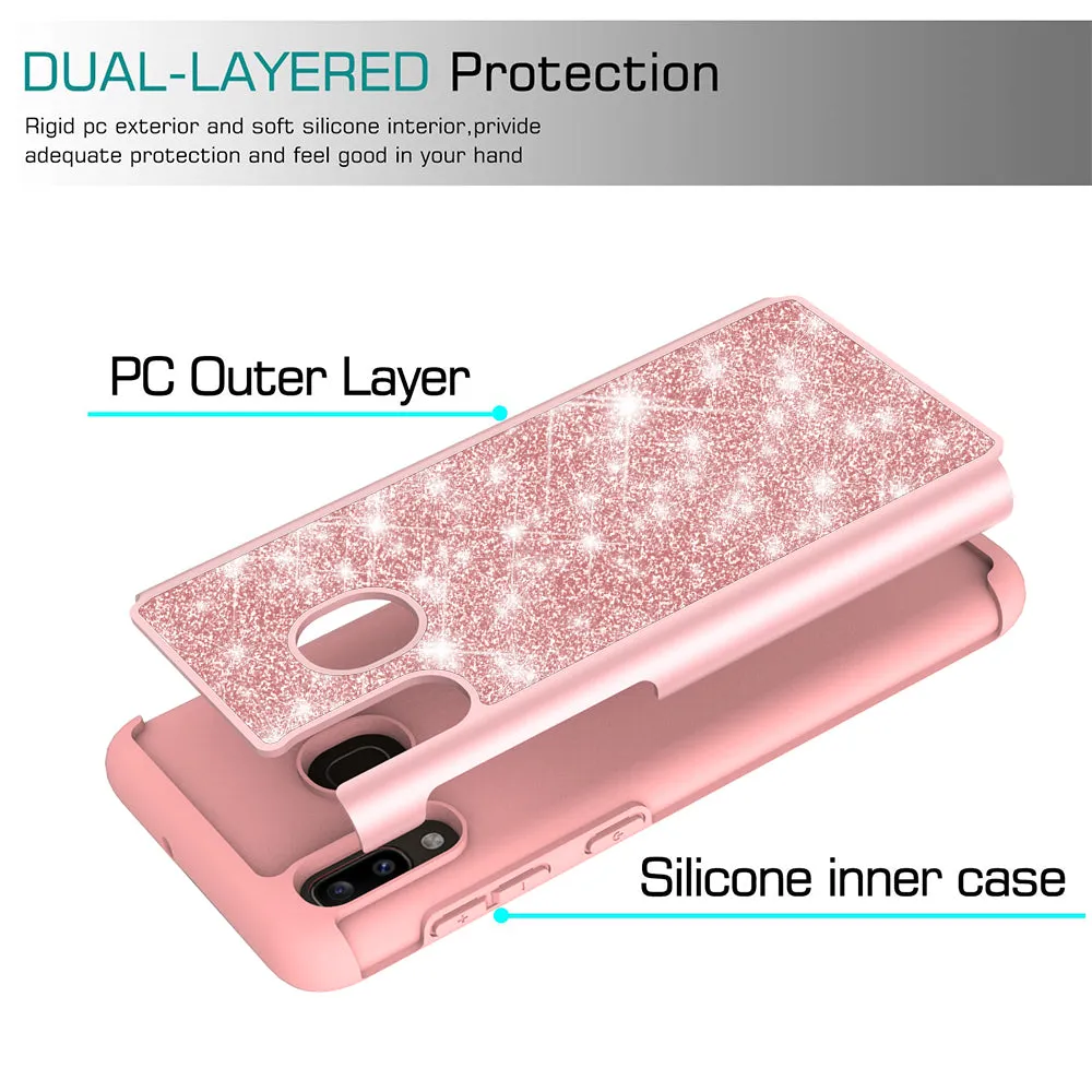 Samsung Galaxy A20 Case, Glitter Bling Heavy Duty Shock Proof Hybrid Case with [HD Screen Protector] Dual Layer Protective Phone Case Cover for Samsung Galaxy A20 - Rose Gold