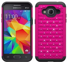 Samsung Galaxy J3 Case, J3V Case | Express Prime Case | Galaxy Sky Case | Amp Prime Case | Galaxy Sol Diamond Rhinestone Hybrid Case - Hot Pink/Black