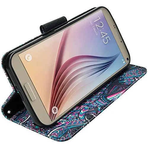 Samsung Galaxy S6 Edge Plus Wallet Case, Wrist Strap Magnetic Fold Folio[Kickstand] Pu Leather with ID & Card Slots for Galaxy S6 Edge Plus - Tribal Elephant