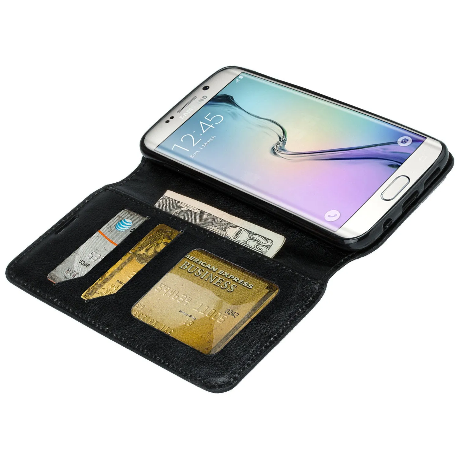 Samsung Galaxy S7 Edge Wallet Case, Pu Leather Magnetic Flip Fold[Kickstand] with ID & Card Slots for Galaxy S7 Edge -Solid Black