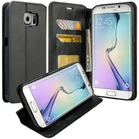 Samsung Galaxy S7 Edge Wallet Case, Pu Leather Magnetic Flip Fold[Kickstand] with ID & Card Slots for Galaxy S7 Edge -Solid Black