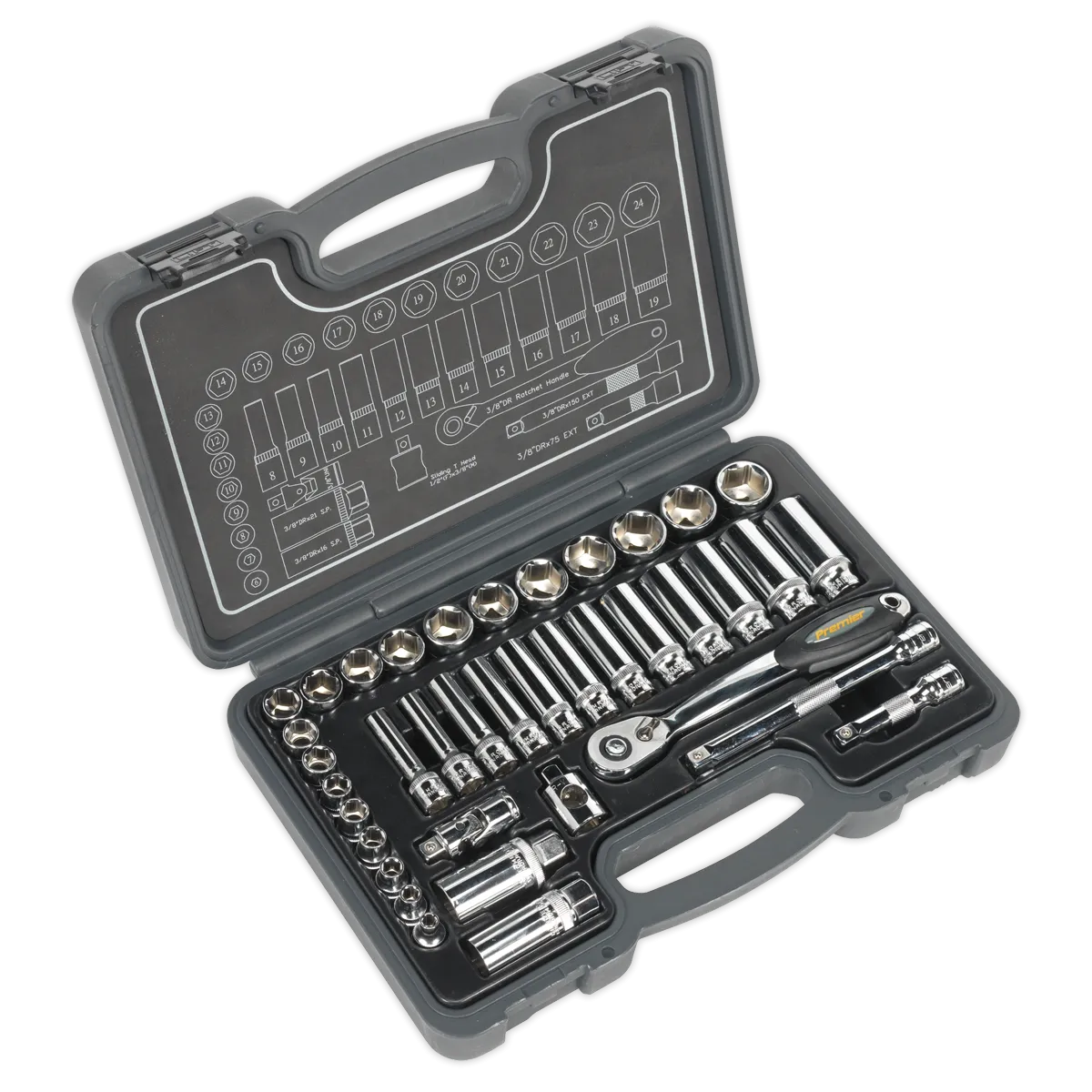 Socket Set 38pc 3/8"Sq Drive 6pt WallDrive¨ Metric