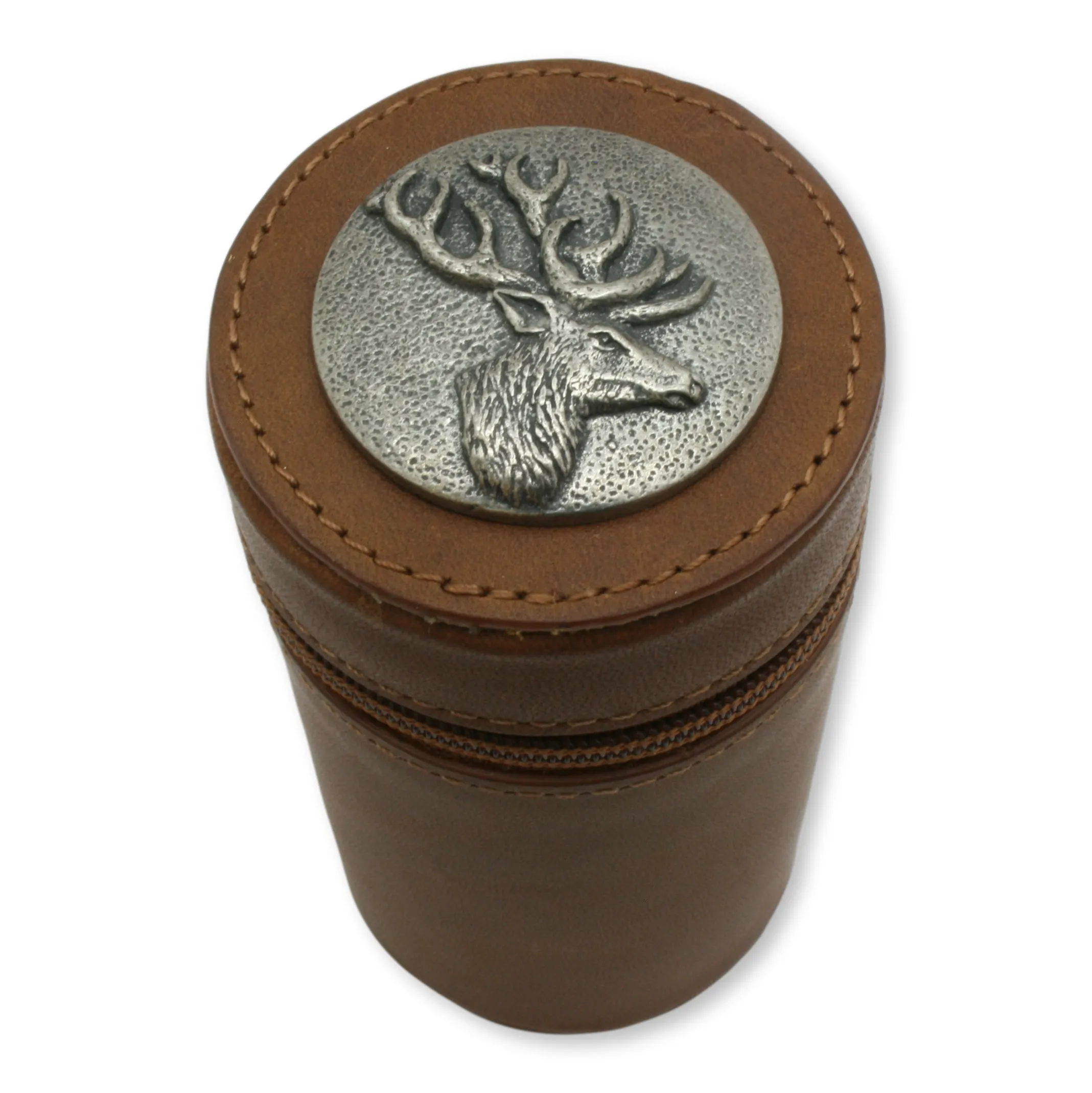 Stag Head Designed 1-10 Numbered Cups In Brown Leather Zip Case