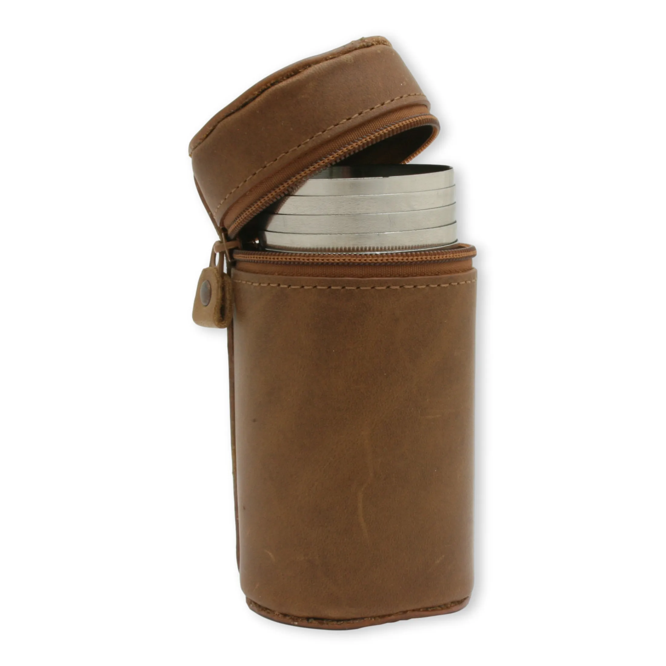 Stag Head Designed 1-10 Numbered Cups In Brown Leather Zip Case