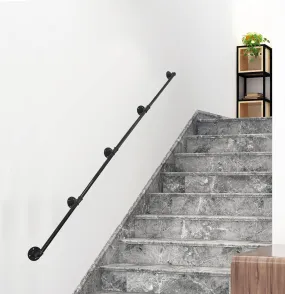 Staircase Railing 5FT-16FT Wall Mount Pipe Handrail for Stairs Industrial Rustic Black