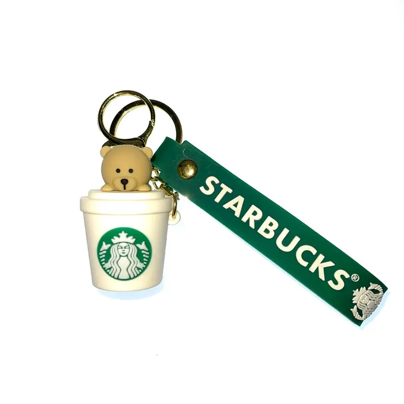 Star Bucks Bear in White Mug | Silicone Lanyard | Keychain