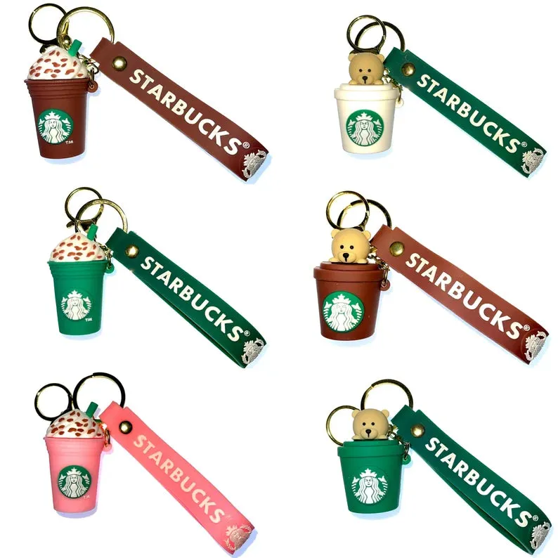 Star Bucks Bear in White Mug | Silicone Lanyard | Keychain