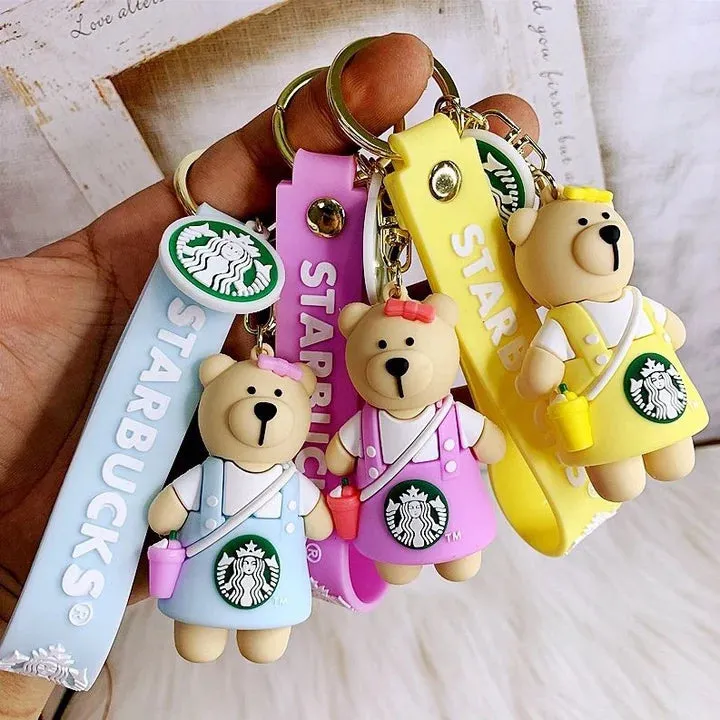 Star Bucks Bear Pink Girl | Silicone Lanyard | Keychain