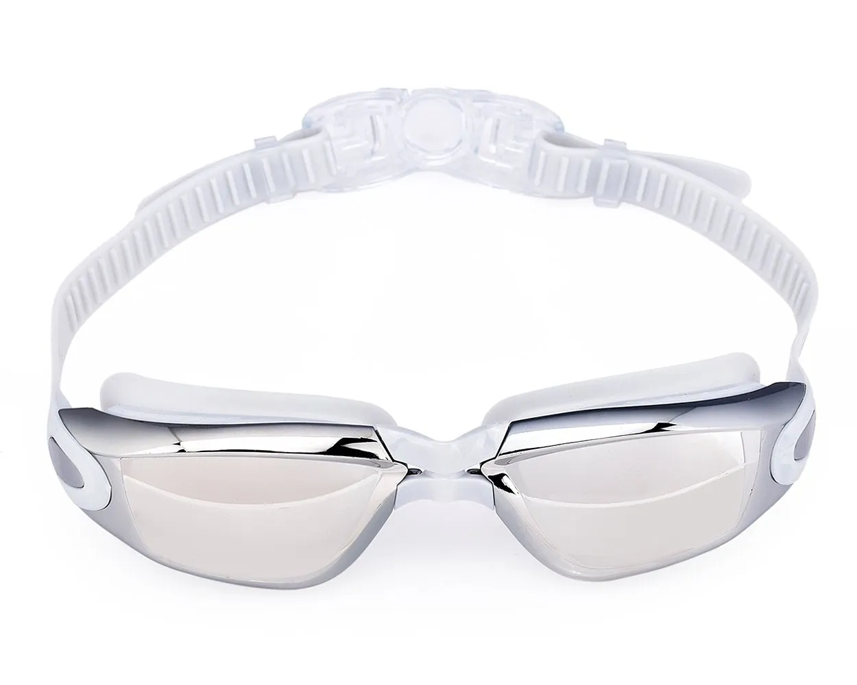 Swimming Goggles with Anti-fog Mirror Lens and Case - White