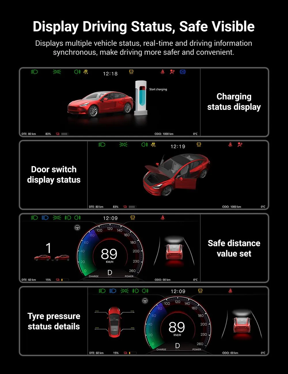 TESERY 9‘’ Screen Dashboard Display With Carplay & Android Auto for Model 3 Highland / Model Y