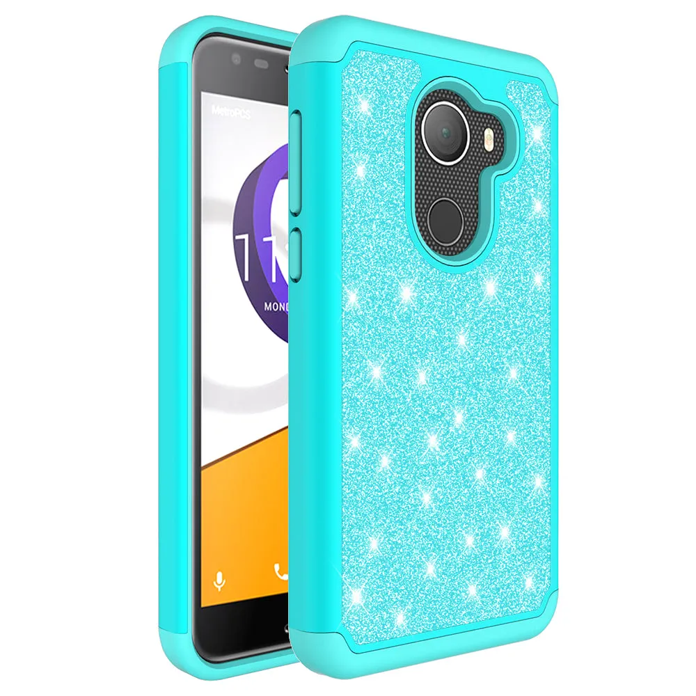 Tmobile REVVL, Alcatel A30 Plus, A30 Fierce, Alcatel Walters Case, Glitter Bling Case Cover w/ [HD Screen Protector] Phone Case W/Temper Glass - Teal