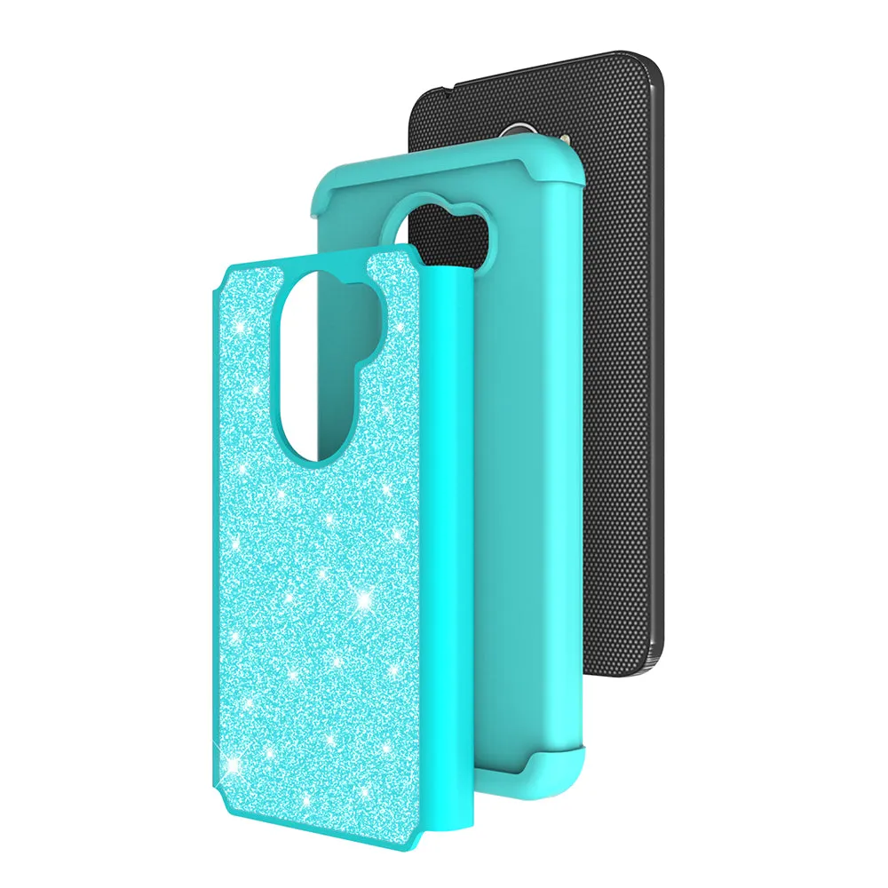 Tmobile REVVL, Alcatel A30 Plus, A30 Fierce, Alcatel Walters Case, Glitter Bling Case Cover w/ [HD Screen Protector] Phone Case W/Temper Glass - Teal