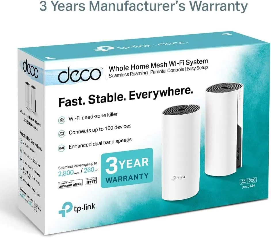 TP-Link Deco M4 Whole Home Mesh Wi-Fi System, Seamless and Speedy Up To 2800 Sq ft coverage, Work with Amazon Echo/Alexa, Router and Wi-Fi Booster Replacement, Parent Control, Pack of 2