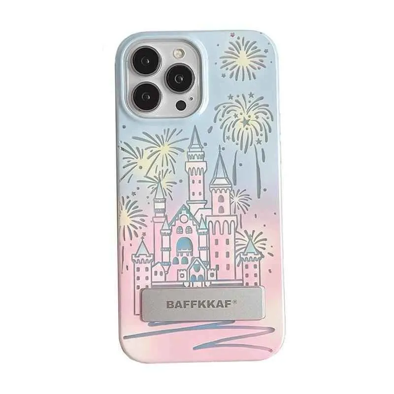 TSP58 Cute Phone Cases For iPhone 15 Pro Max, 14, 13, and 12 Pro Max - Fireworks Castle Design - With Holder Stand