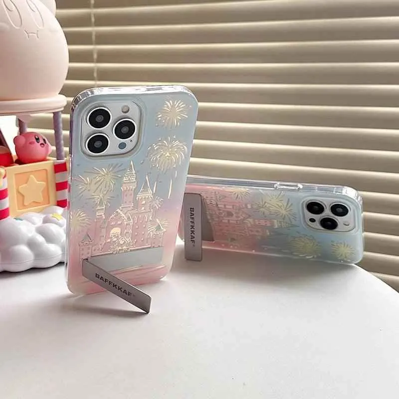 TSP58 Cute Phone Cases For iPhone 15 Pro Max, 14, 13, and 12 Pro Max - Fireworks Castle Design - With Holder Stand