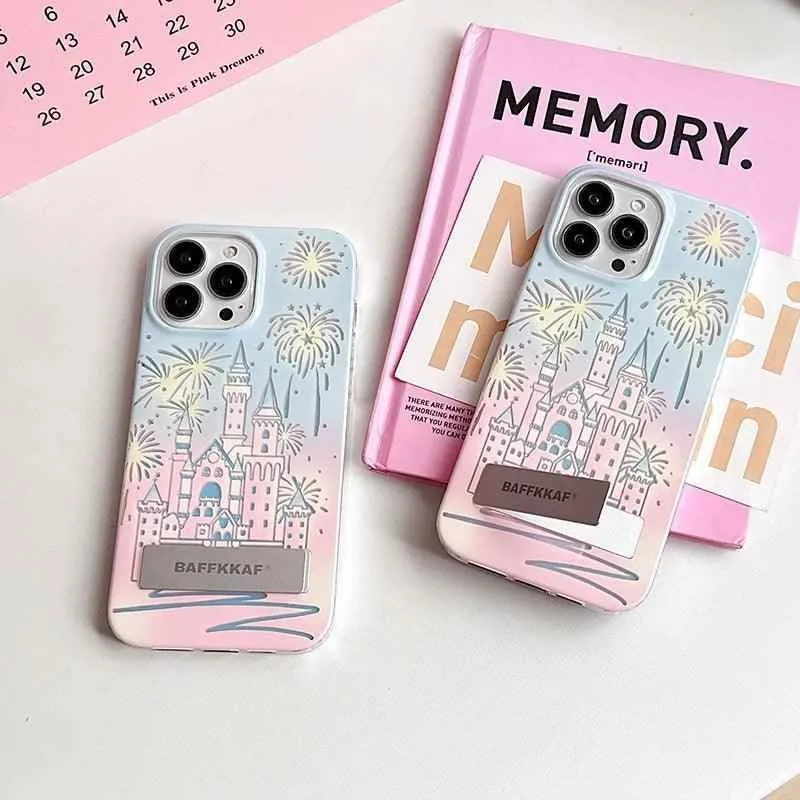 TSP58 Cute Phone Cases For iPhone 15 Pro Max, 14, 13, and 12 Pro Max - Fireworks Castle Design - With Holder Stand