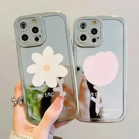 TSP91 Cute Phone Cases For iPhone 15 Pro Max, 14, 13, 12, and 11 - Plating Mirror Tulip Back Cover