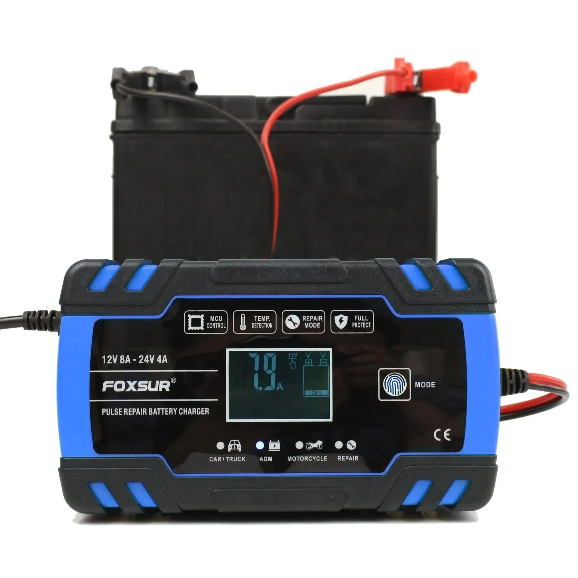 Universal  LCD Display Smart Battery Charger For Motorcycles, Cars, Trucks