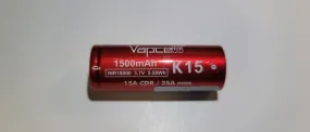 Vapcell K15 18500 1500mAh 15A Li-ion Rechargeable Battery  **** HAS TO BE SHIPPED WITH FLASLIGHT   FEDEX ***