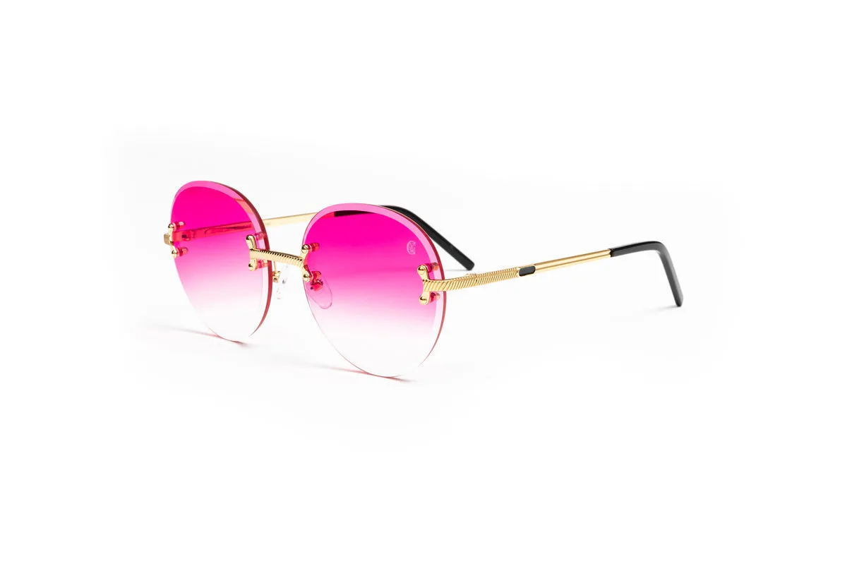 VINTAGE CLASSIC C 18KT Gold Sunglasses, Gradient Pink Round Lenses